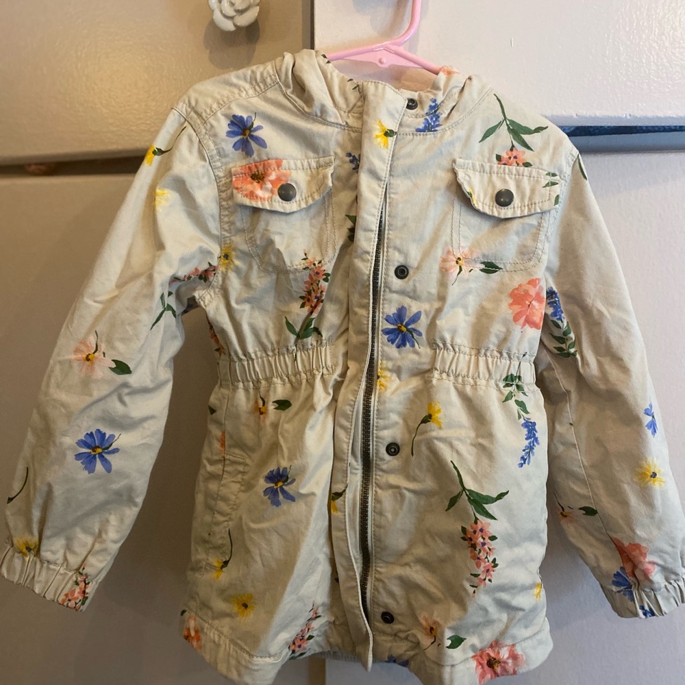 Old Navy Floral Kids Raincoat - Cream with Multicolor Flowers